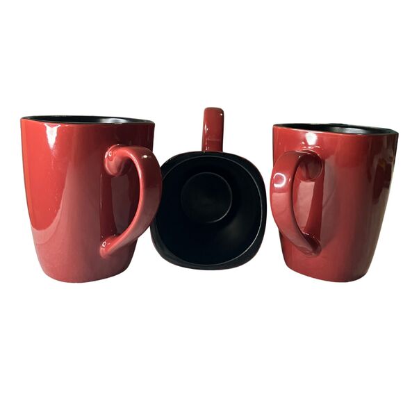 Corelle Hearthstone Red & Black Stoneware Coffee Mugs Set of 3 - Picture 6 of 8